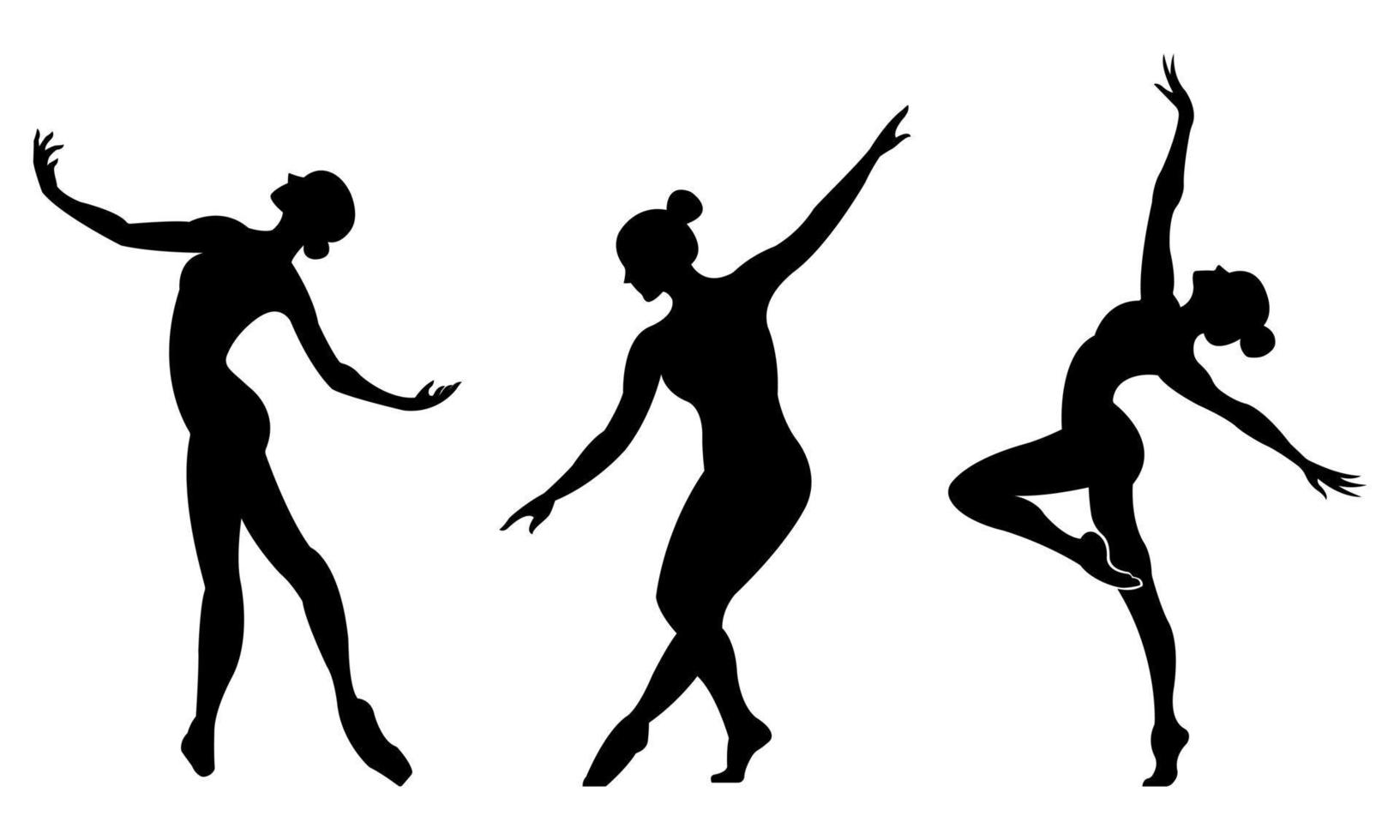 lindo conjunto do silhuetas do uma balé dançarino e uma ginasta em uma branco fundo vetor