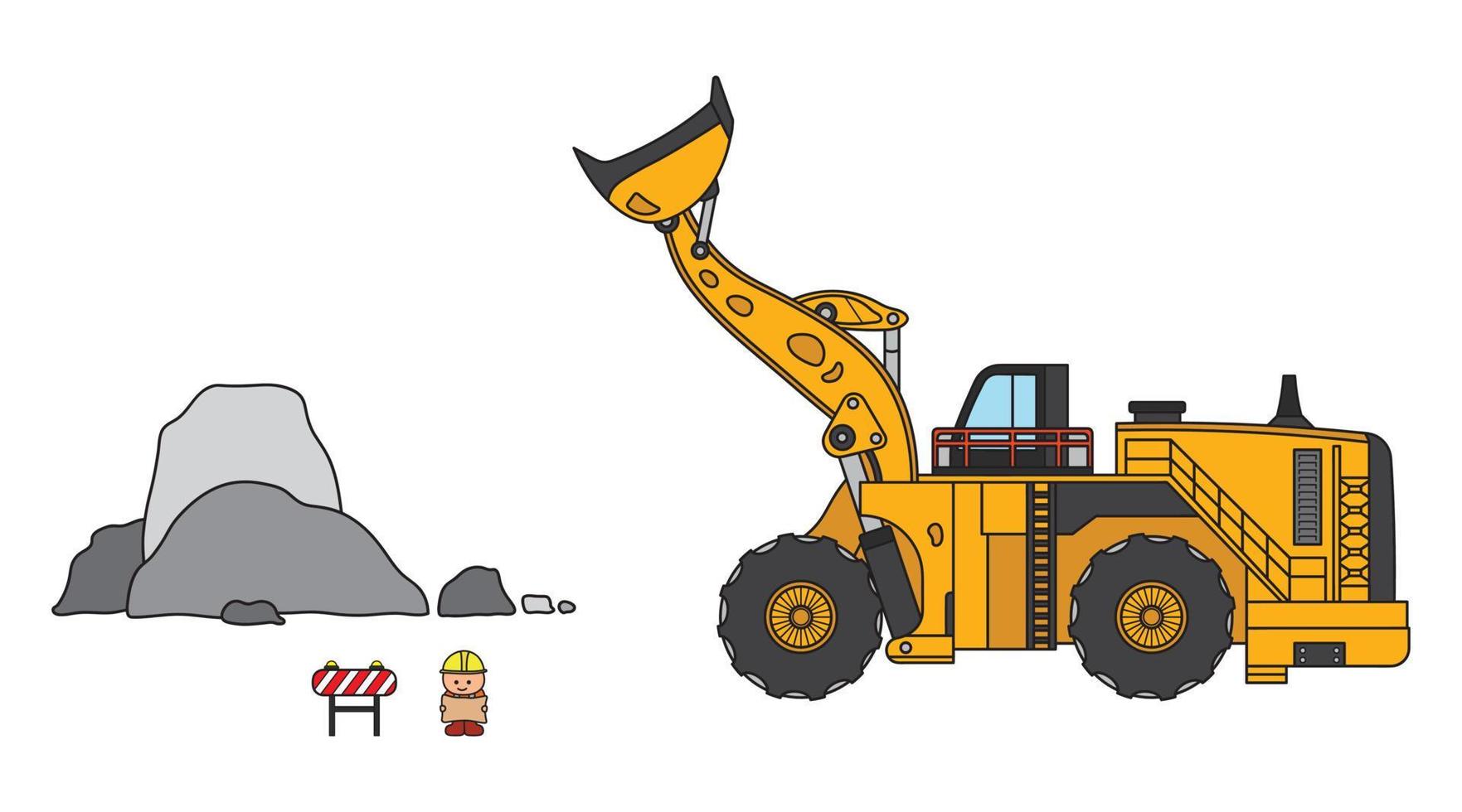 vetor ilustração cor crianças construção ampla roda carregador com grande pedras e construção trabalhador clipart