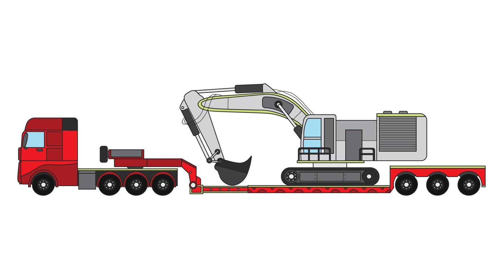 vetor ilustração cor crianças construção escavadora transporte baixo cama reboque caminhão clipart