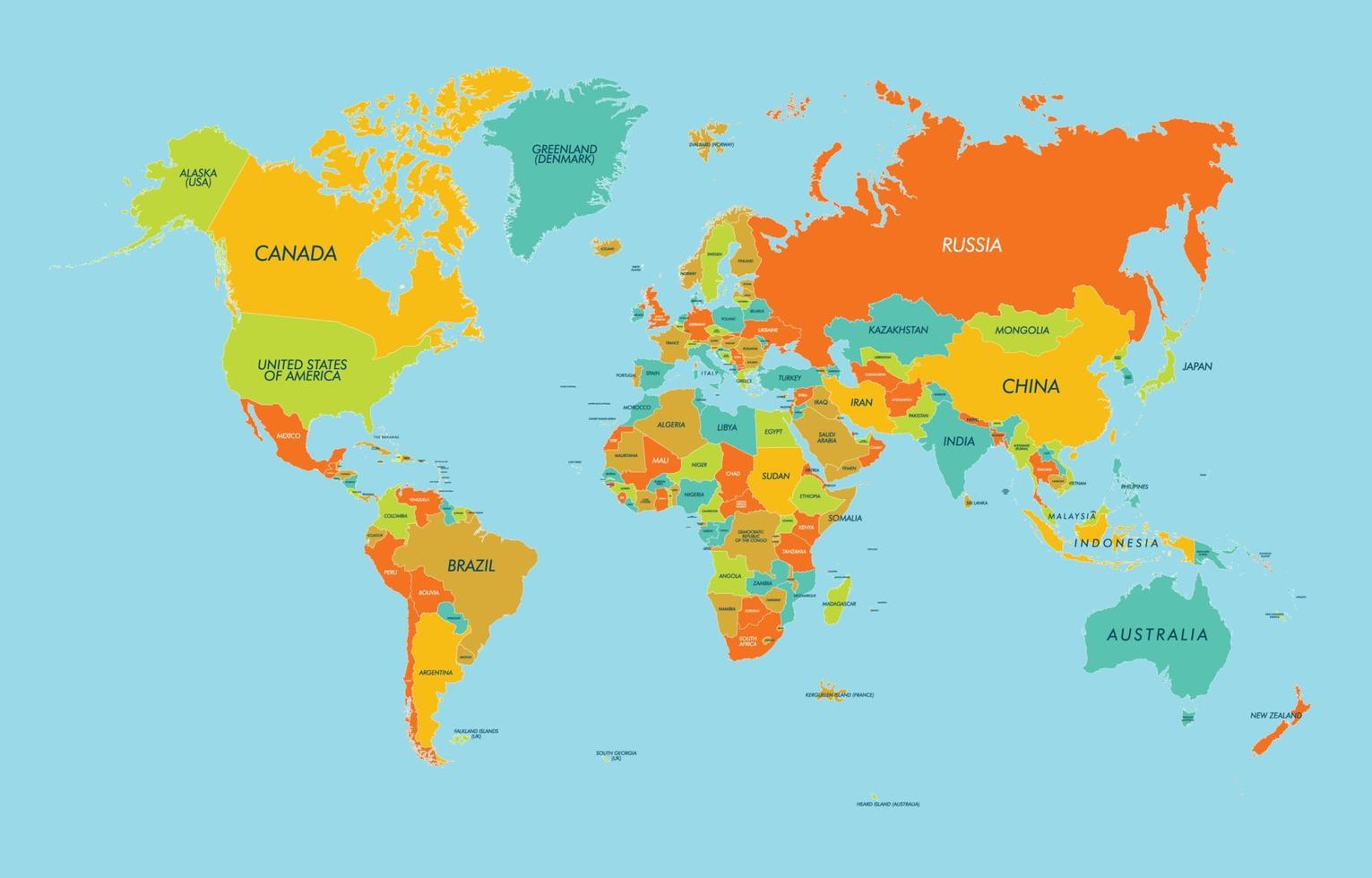 mundo mapa com países nomes vetor