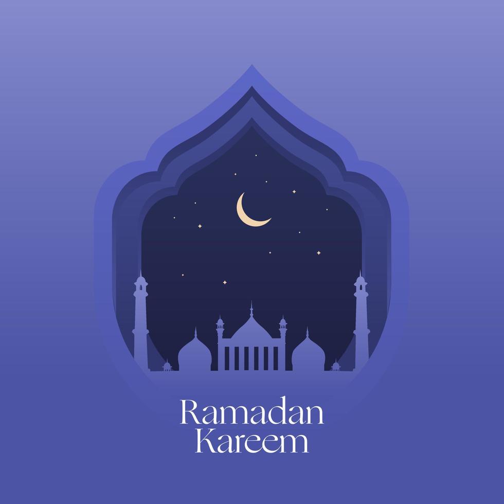 Ramadã kareem cumprimento com mesquita e roxa fundo vetor