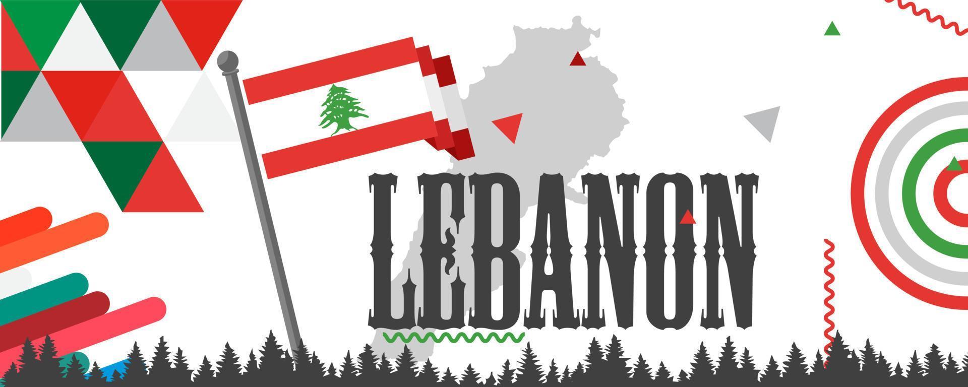 Líbano bandeira e mapa com elevado punhos. nacional ou independência dia Projeto para libanês pessoas. moderno vermelho verde branco tradicional abstrato fundo. Líbano vetor ilustração