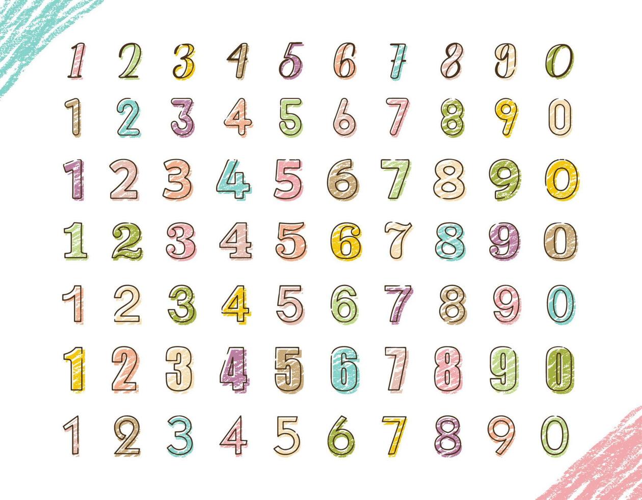 GIS de cera mão desenhado vetor colorida números conjunto