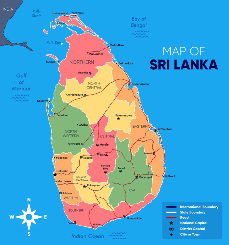 sri lanka mapa com cidade nomes vetor