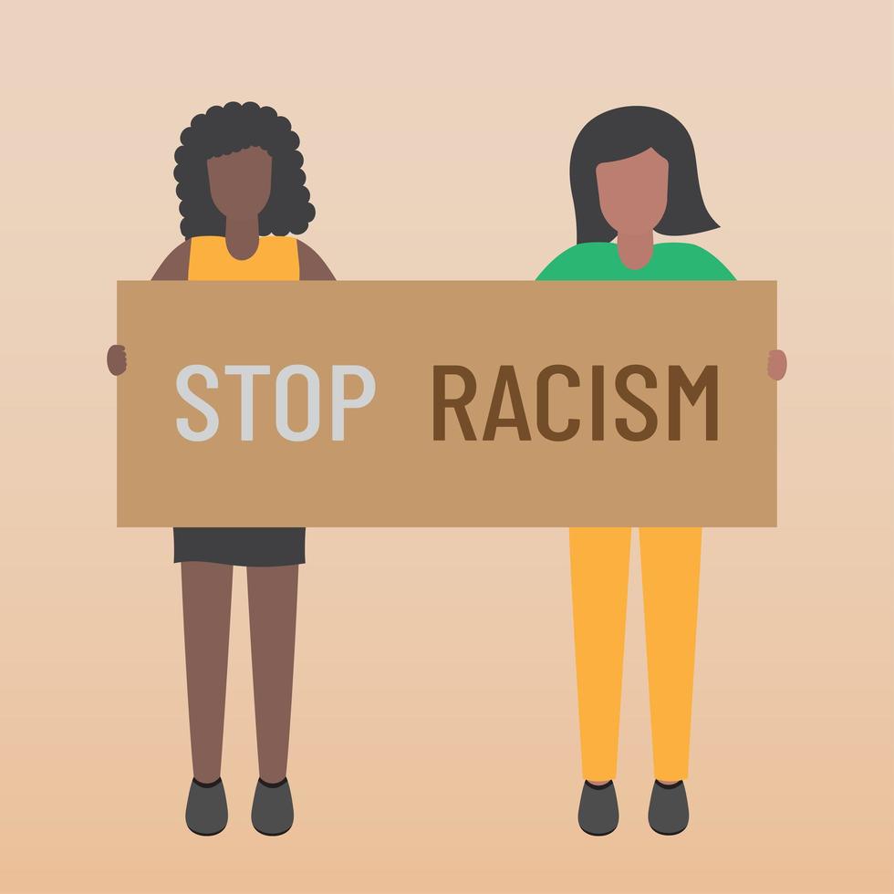 questões da vida negra impedem o racista de duas jovens segurando cartazes vetor