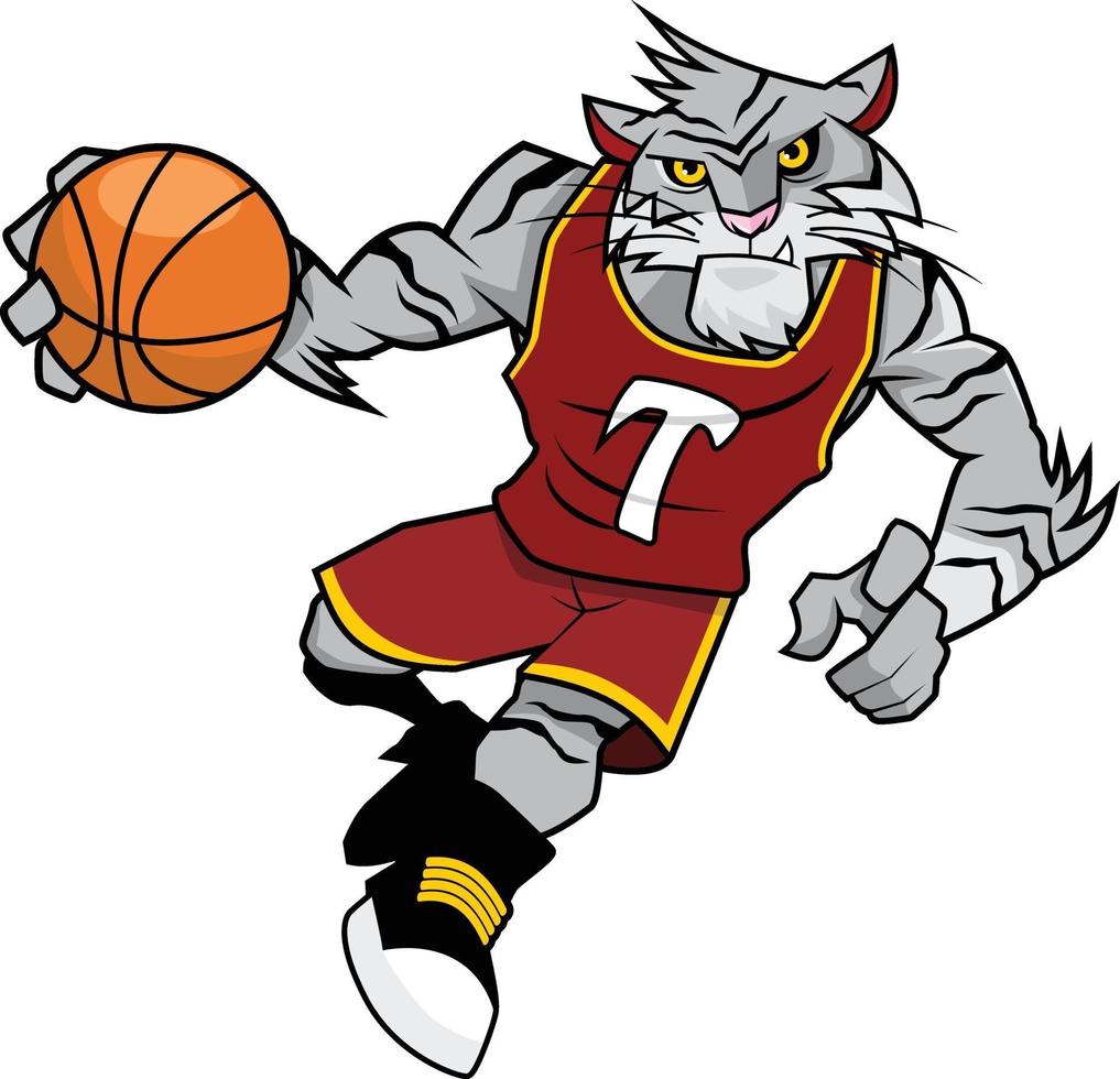 desenho de mascote de basquete - tigre branco vetor