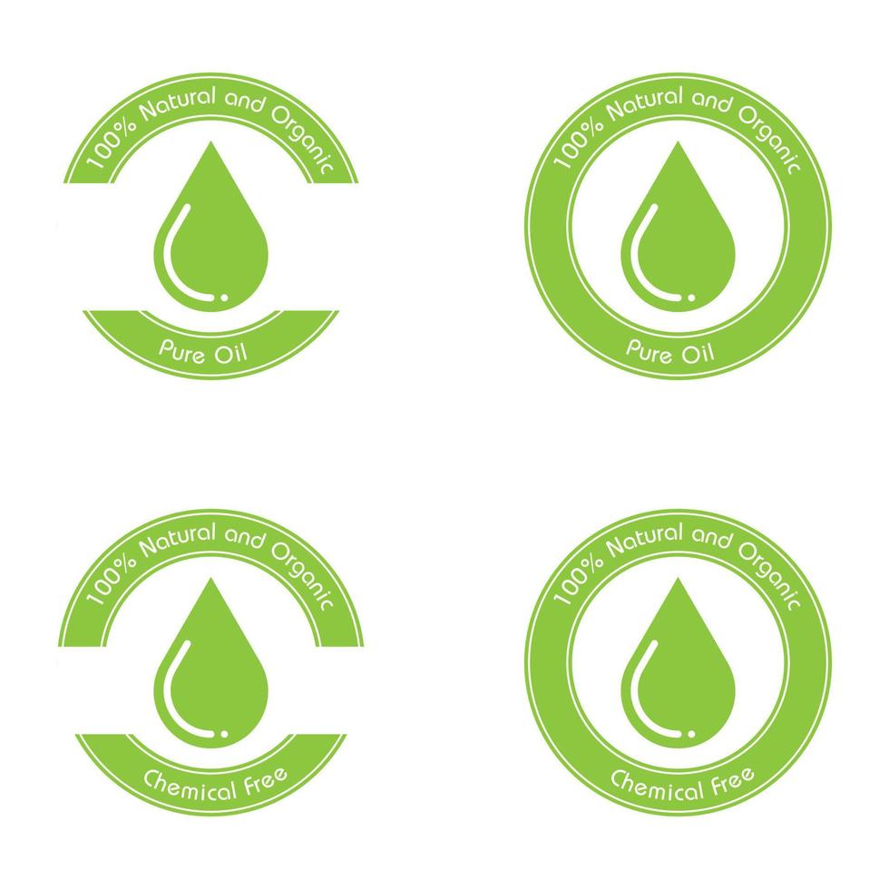 100 por cento puro orgânico óleo logotipo ícone natural ícone puro óleo solta carimbo folha arredondado foca vetor