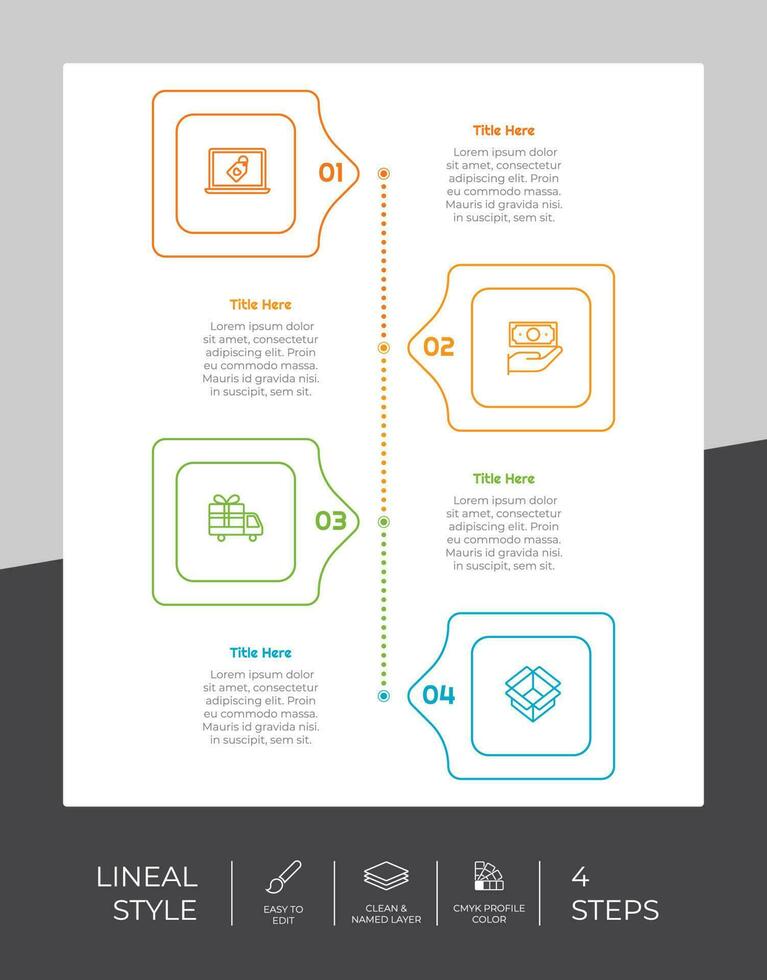 linear processo círculo infográfico vetor Projeto com 4 passos para negócios. degrau infográfico pode estar usava para apresentação, folheto e marketing.