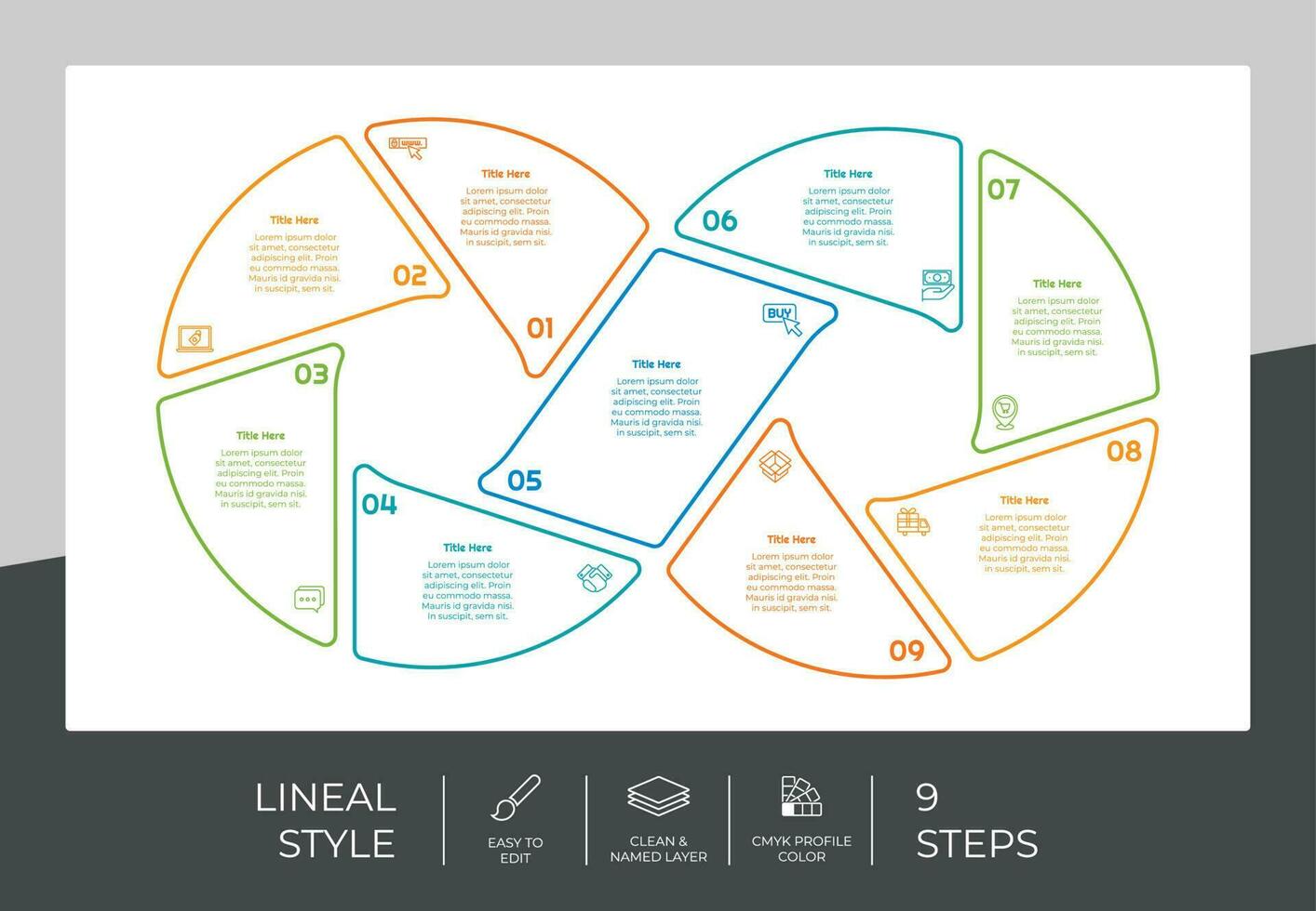 linear processo círculo infográfico vetor Projeto com 4 passos para negócios. degrau infográfico pode estar usava para apresentação, folheto e marketing.