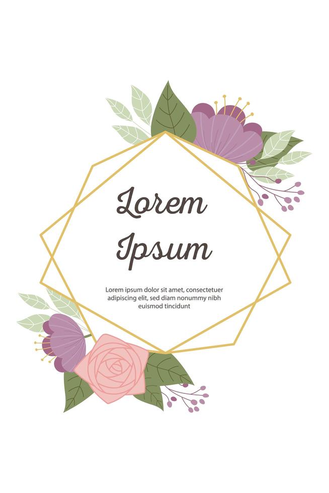 cartão de convite de casamento com moldura decorativa e elementos florais vetor