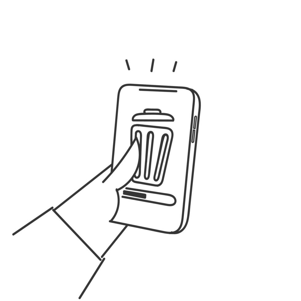 mão desenhado rabisco pessoa limpeza Móvel telefone Lixo ilustração vetor