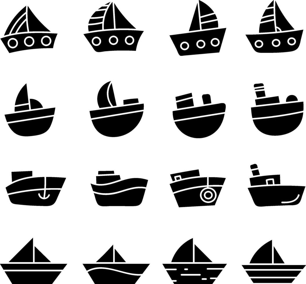 conjunto de ícones de veleiros pretos vetor