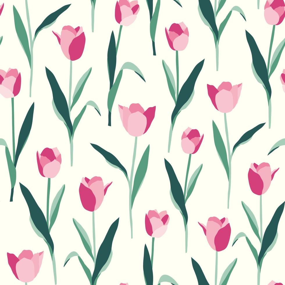 tulipas flores sem costura padrão em fundo branco vetor