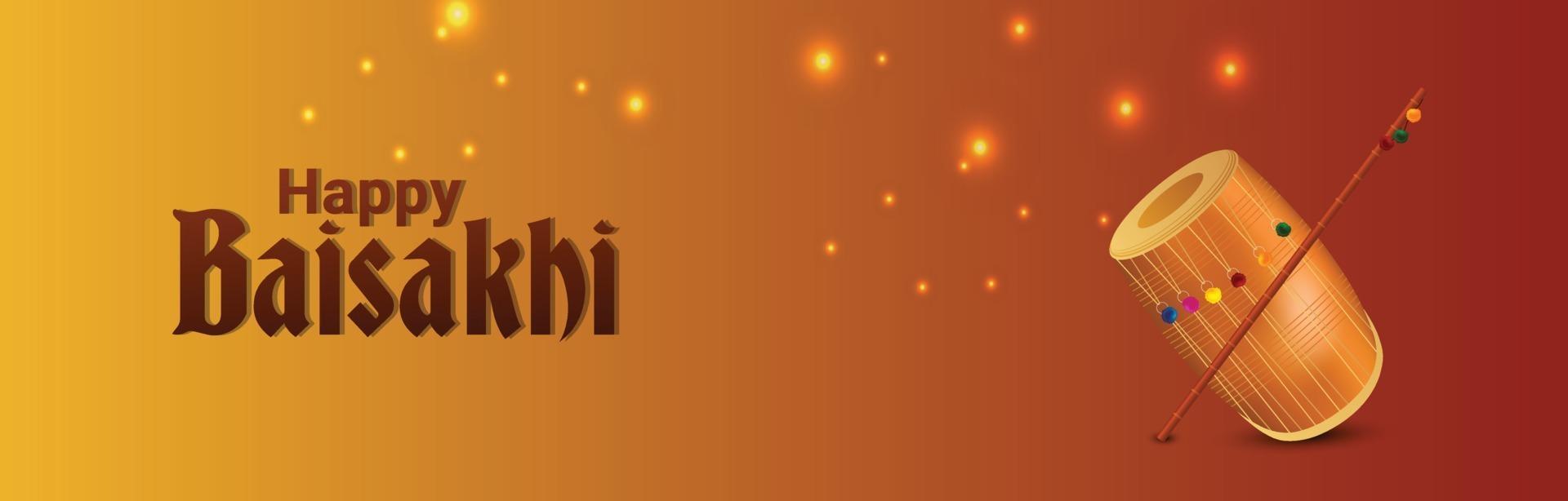 feliz celebração vaisakhi design de banner plano com tambor vetor