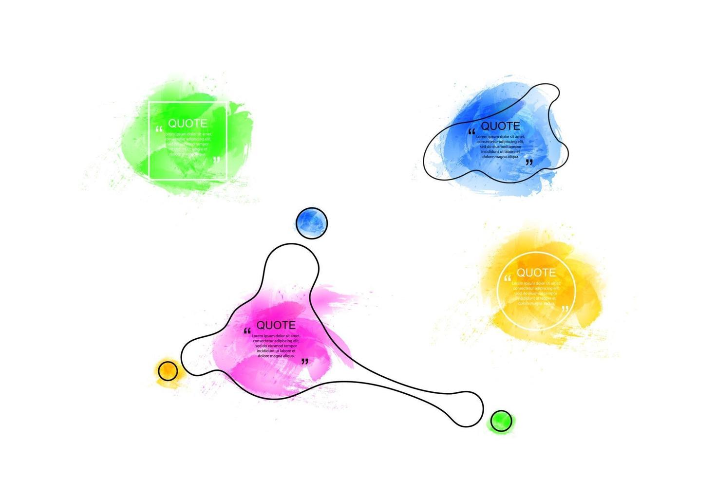 vetor citação quadros definidos, manchas aquarela coloridas no fundo, isolado na coleção de elementos de design branco.