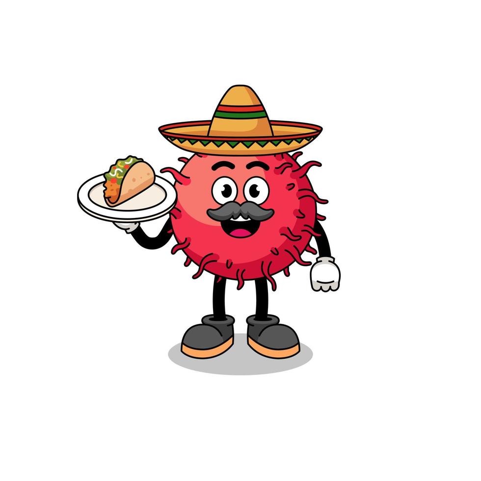 personagem desenho animado do rambutan fruta Como uma mexicano chefe de cozinha vetor