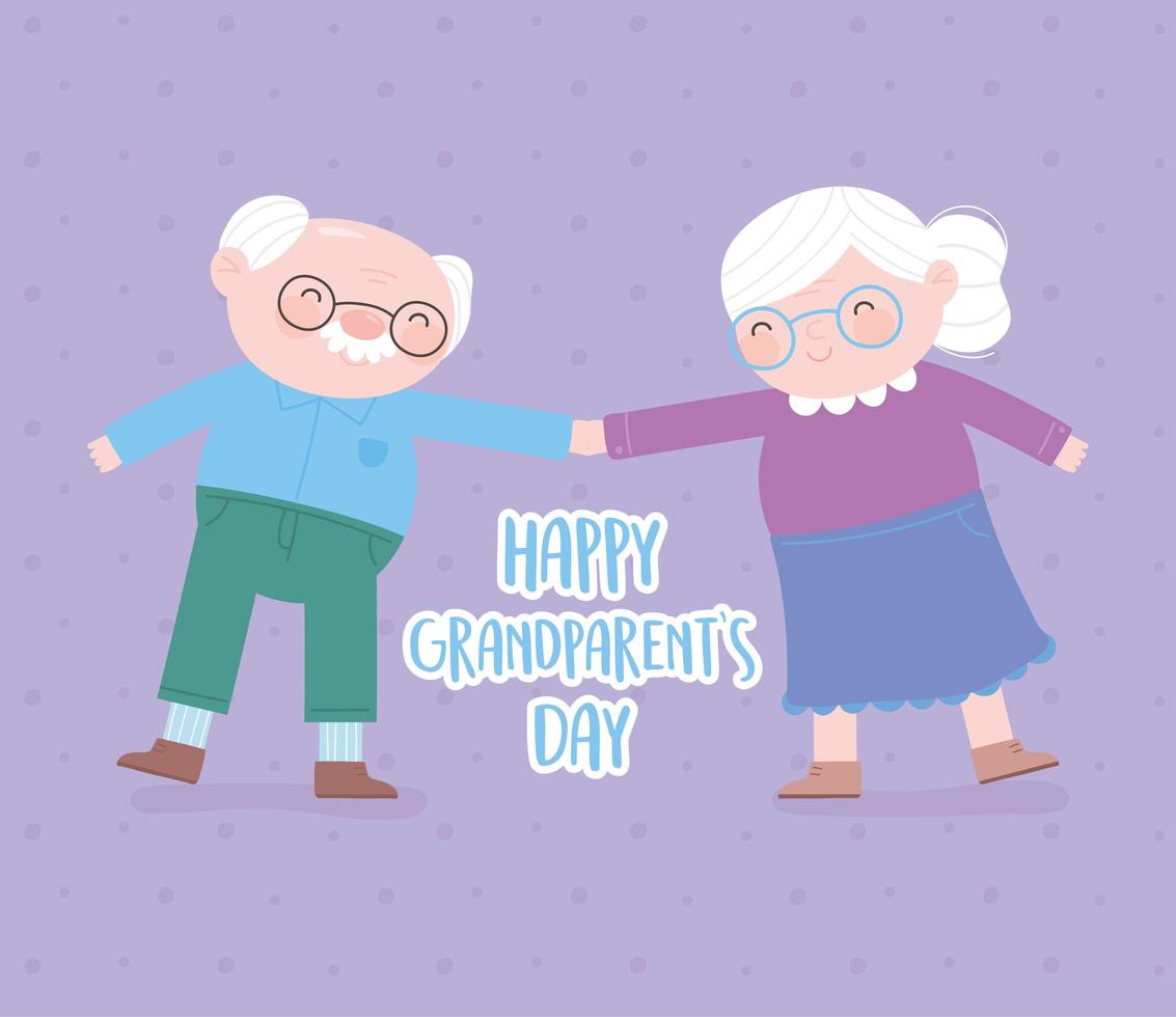feliz dia dos avós, lindo avô e avó segurando um cartão de desenho animado vetor