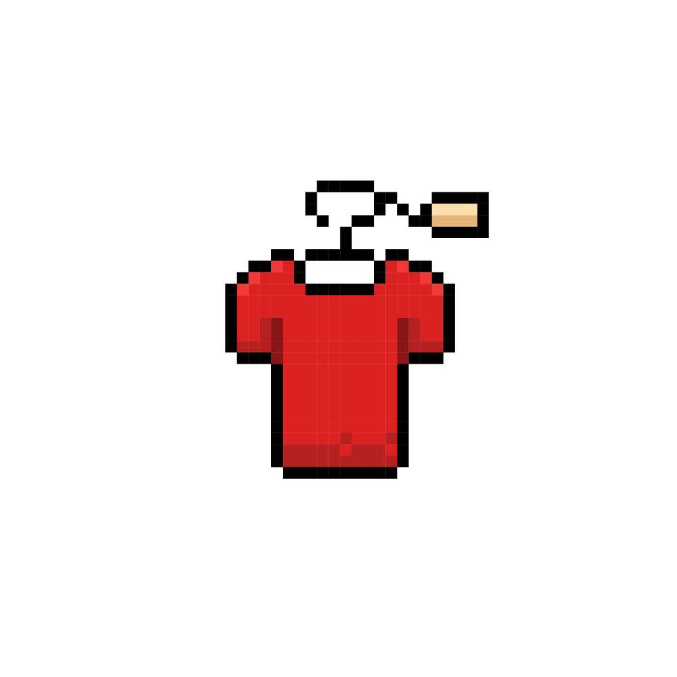 vermelho camisa com cabide e preço tag dentro pixel arte estilo vetor