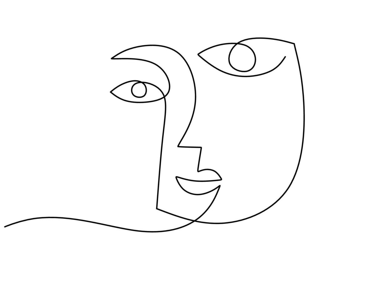 mão desenhando solteiro 1 linha do abstrato face em branco fundo. vetor