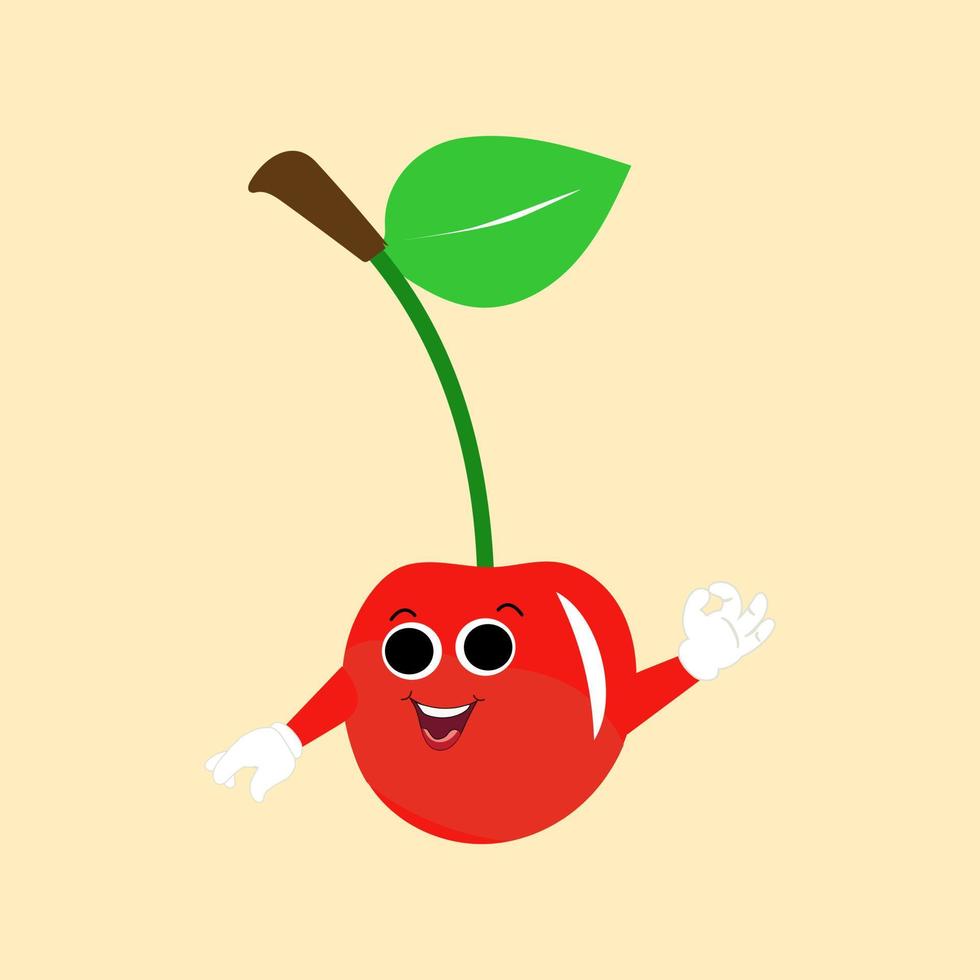 cereja desenho animado vetor ilustração. fofa cereja personagem, ícone vetor ilustração. personagem é alegre com braços e pernas. conjunto do frutas emoticon