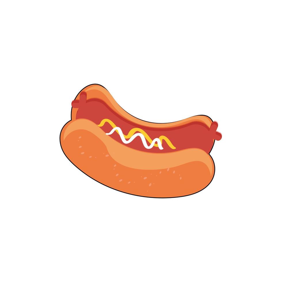 quente cachorro desenho animado mascote personagem. Comida conceito. cartazes, menus, brochuras, rede, e ícone velozes Comida. ilustração velozes Comida. engraçado quente cachorro, salsicha, frankfurter personagem com olhos, pernas. vetor