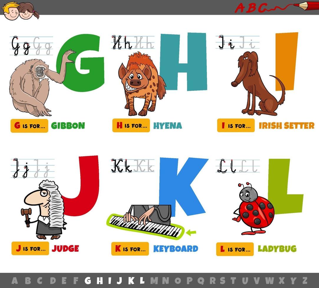 letras do alfabeto de desenho animado educacional para crianças de g a l vetor