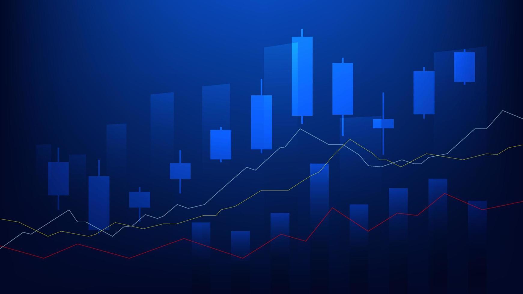 financeiro o negócio Estatisticas com Barra gráfico e castiçais gráfico mostrar estoque mercado preço e eficaz ganho em azul fundo vetor