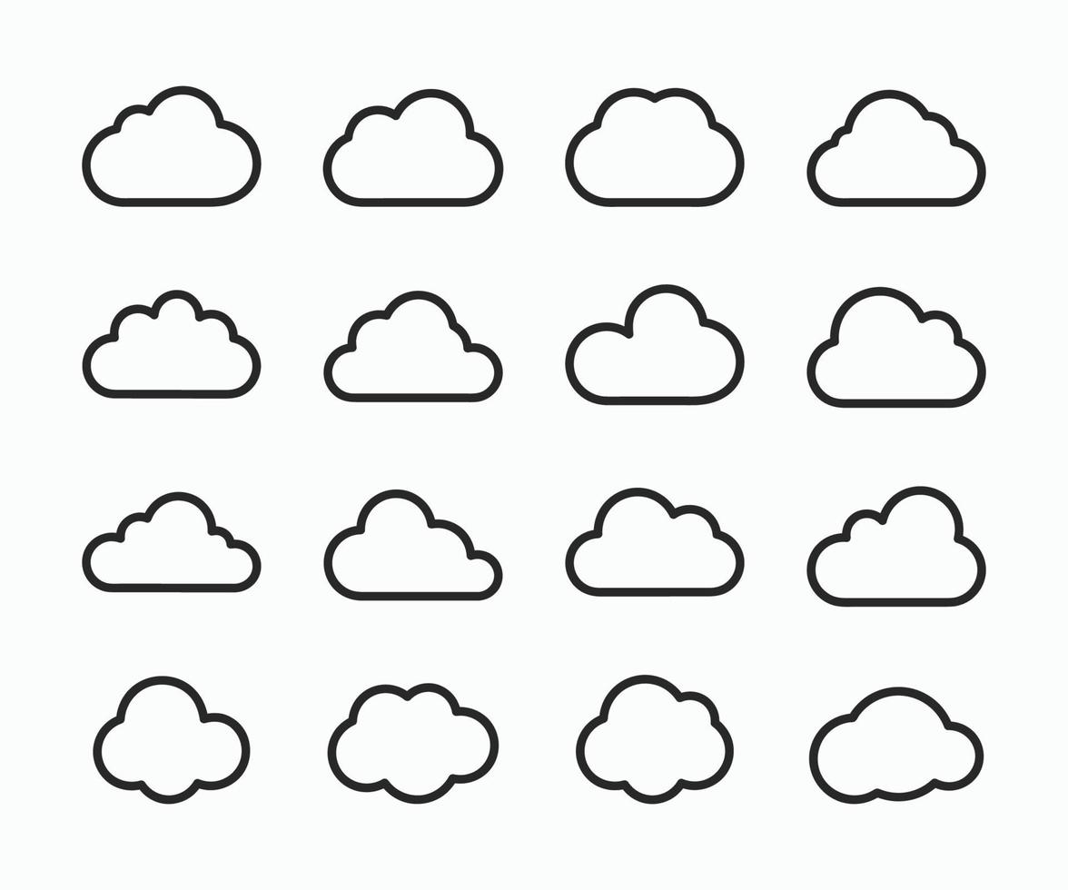 nuvens linhas coleção. nuvem formas coleção. nuvens linha arte ícone símbolos vetor