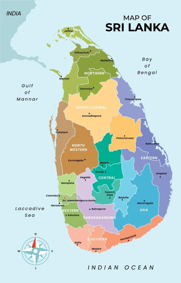 mapa do sri lanka com em torno da fronteiras vetor