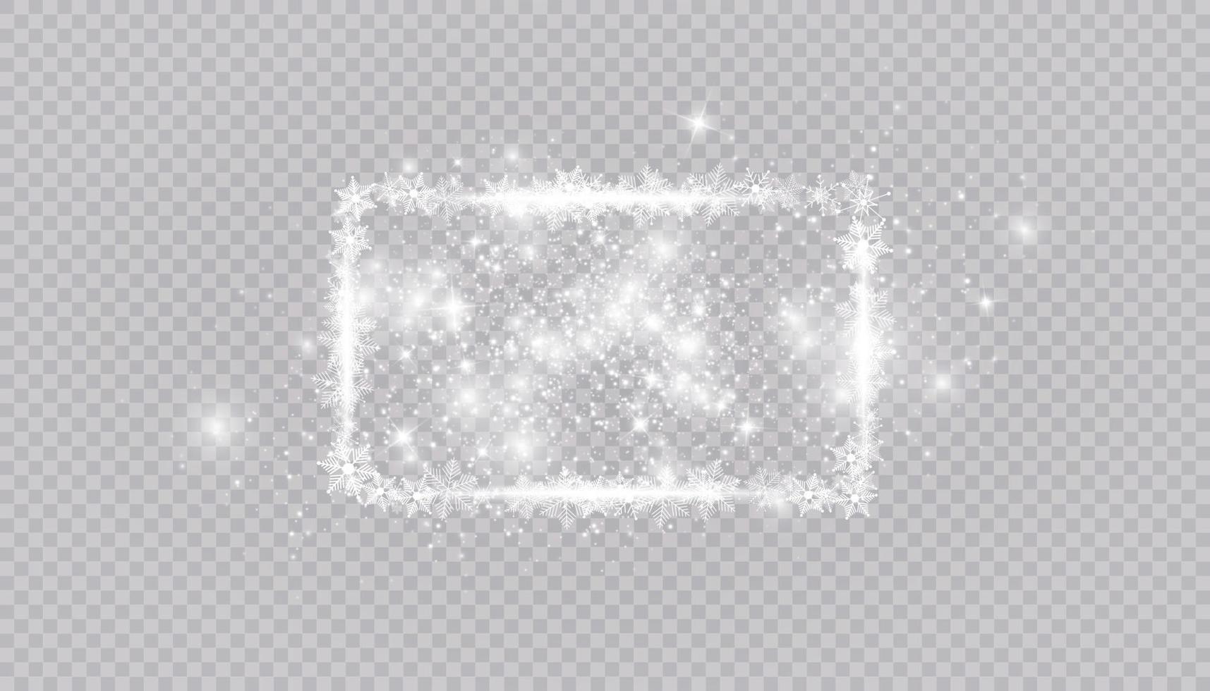 borda de quadro de neve de inverno retangular com fundo de estrelas, brilhos e flocos de neve. banner festivo de Natal, cartão de ano novo, cartão postal ou ilustração vetorial de convite vetor