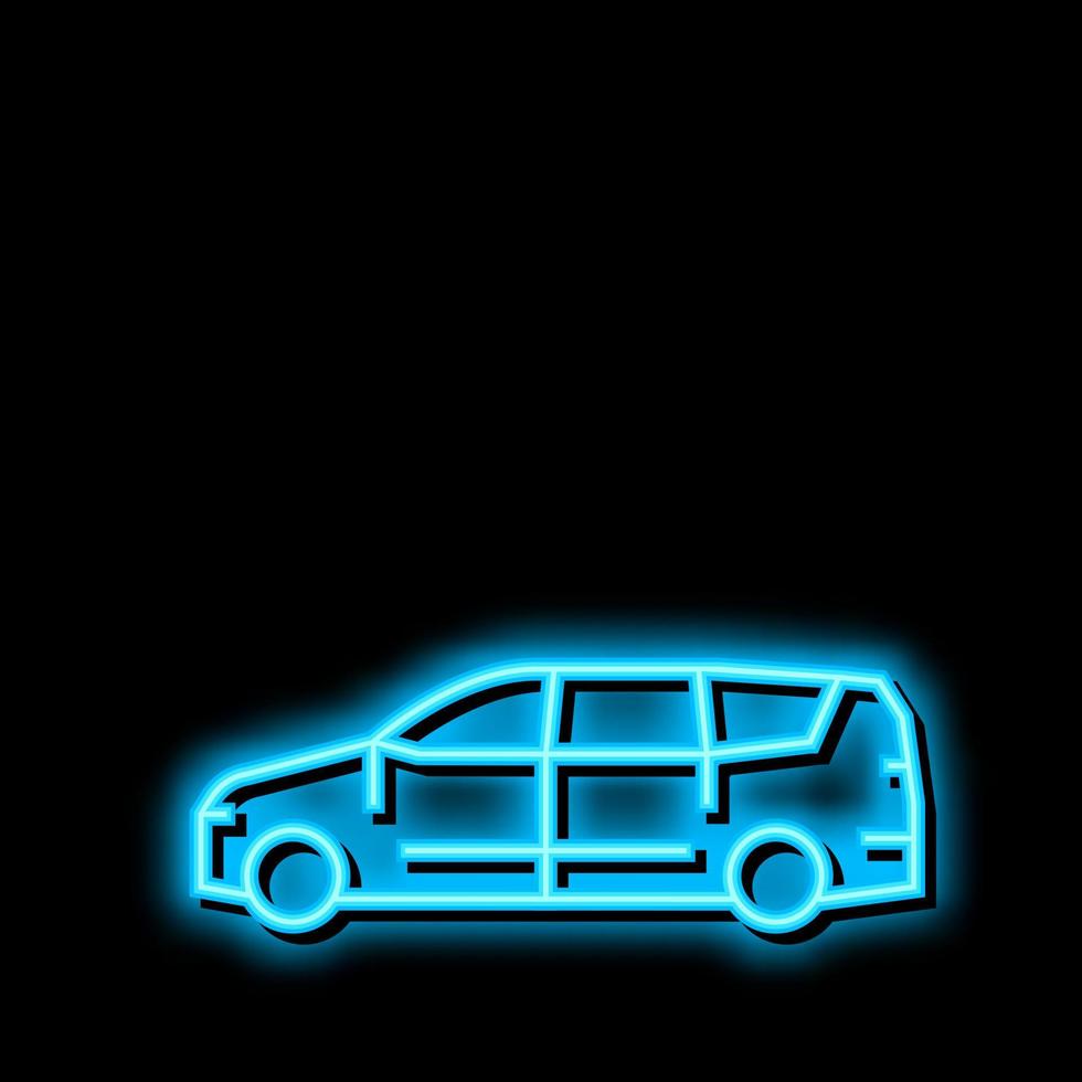 furgão minivan carro néon brilho ícone ilustração vetor