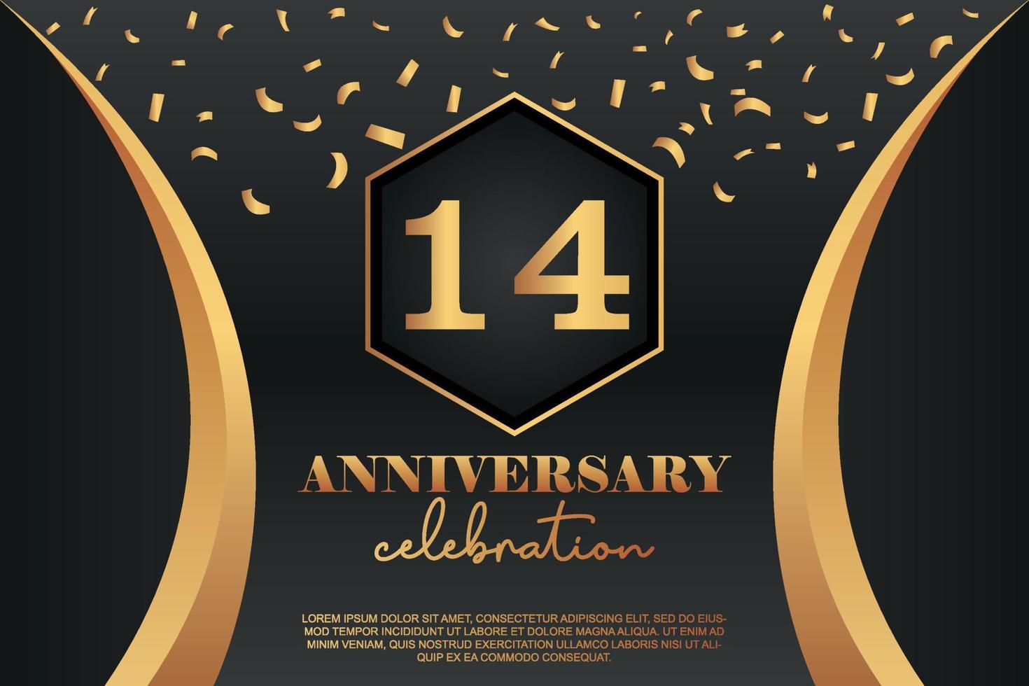 14º aniversário celebração logotipo com dourado colori vetor Projeto para cumprimento abstrato ilustração