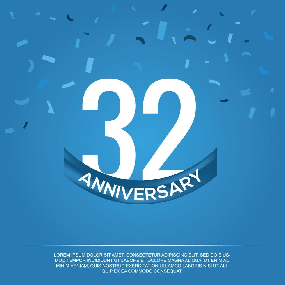32º aniversário celebração vetor Projeto com branco cor números e branco cor Fonte em azul cor fundo abstrato