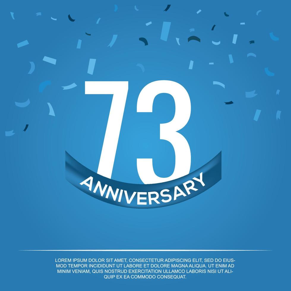 73º aniversário celebração vetor Projeto com branco cor números e branco cor Fonte em azul cor fundo abstrato