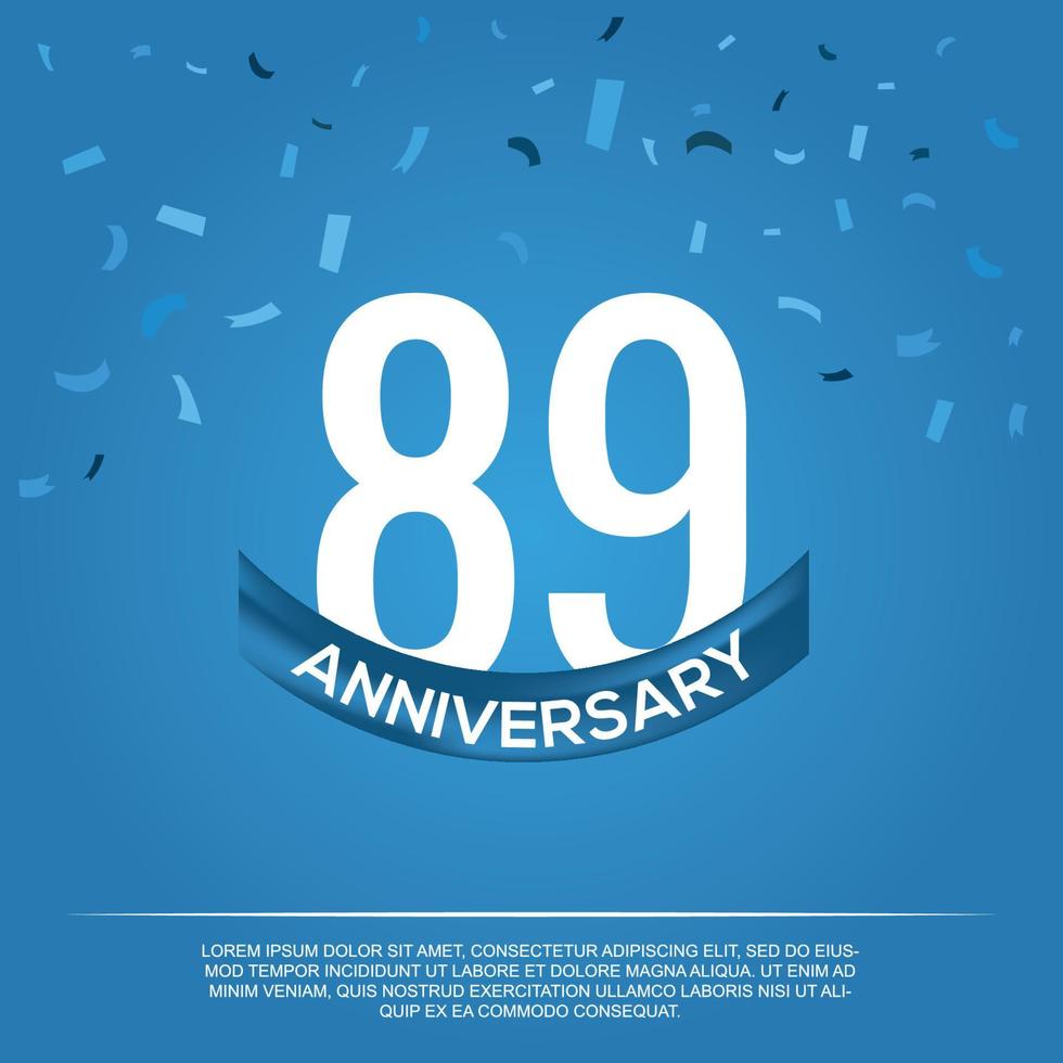 89º aniversário celebração vetor Projeto com branco cor números e branco cor Fonte em azul cor fundo abstrato