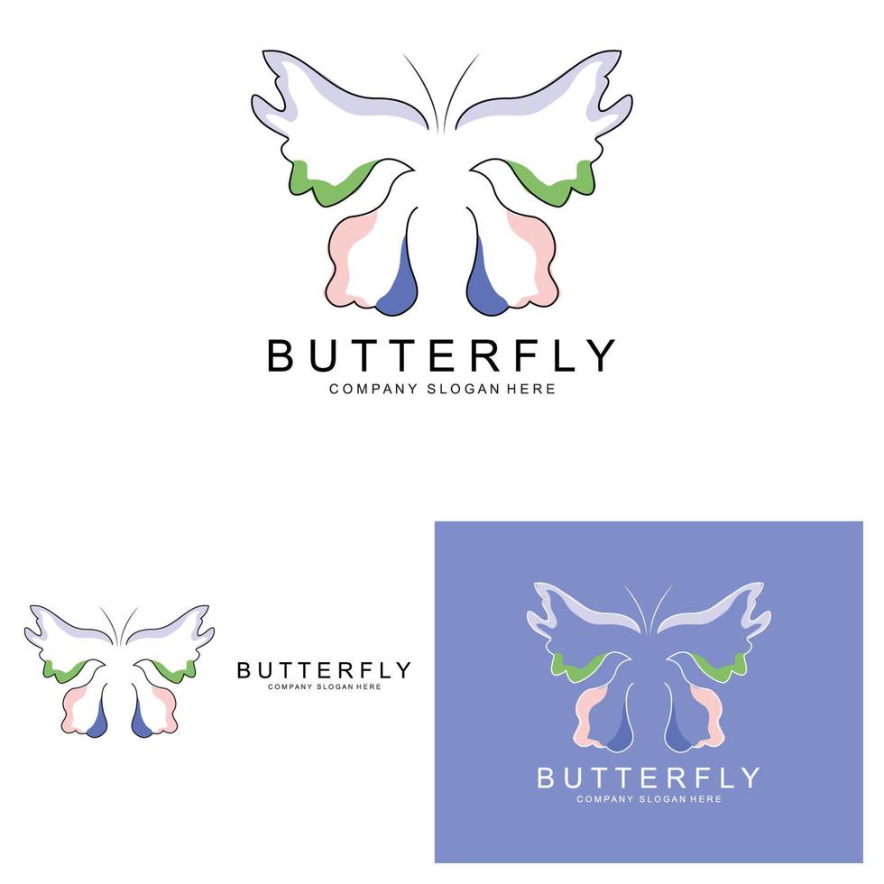 design de logotipo de borboleta, lindo animal voador, ilustração de ícone de marca da empresa, serigrafia, salão vetor