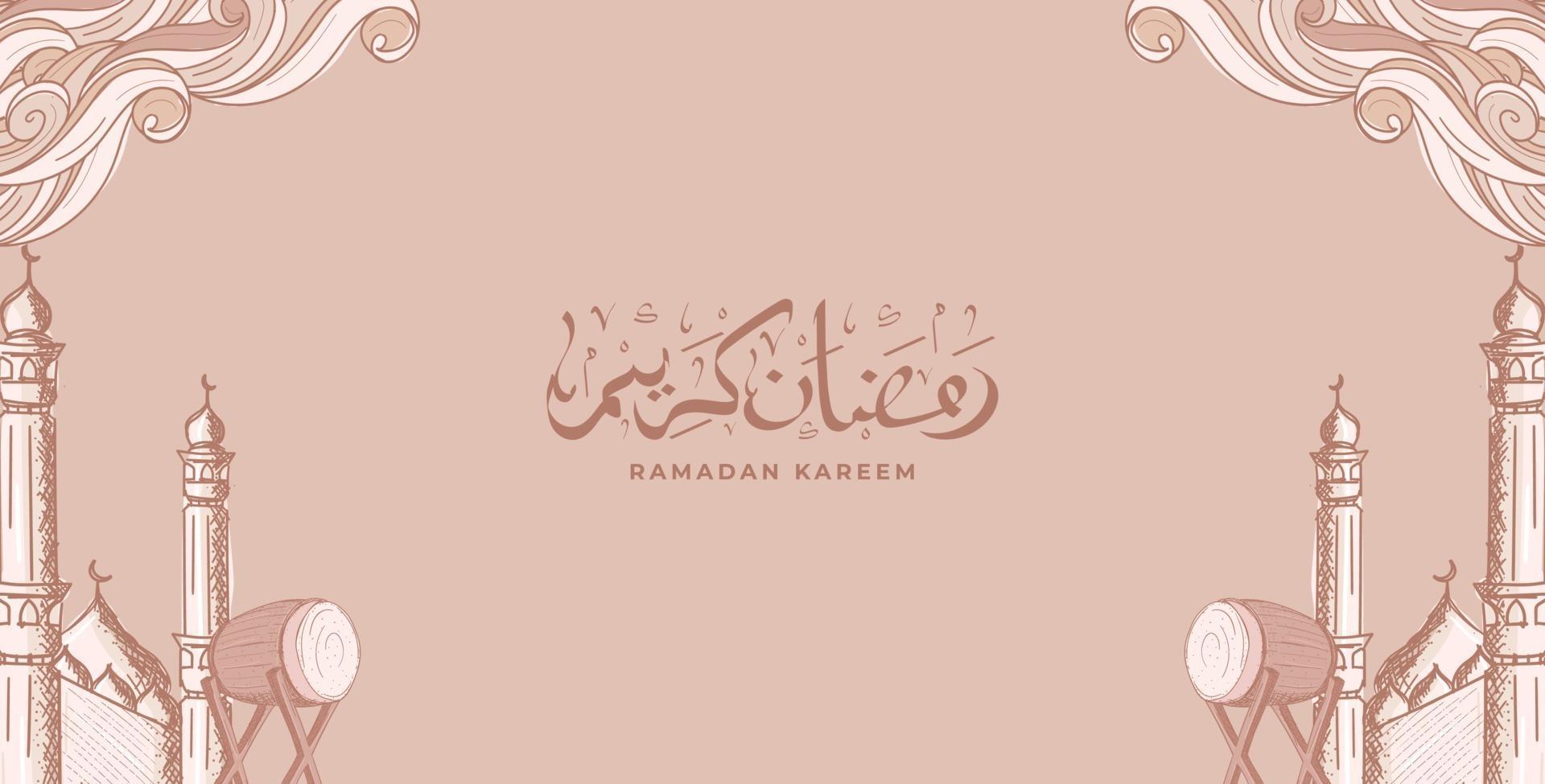 Ramadan Kareem com fundo de ilustração de ornamento islâmico desenhado à mão vetor