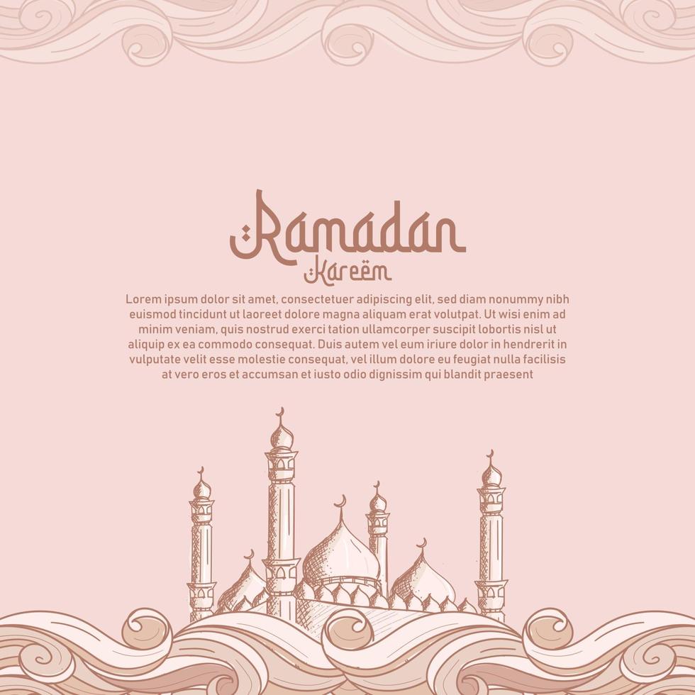 Ramadan Kareem com fundo de ilustração de ornamento islâmico desenhado à mão vetor