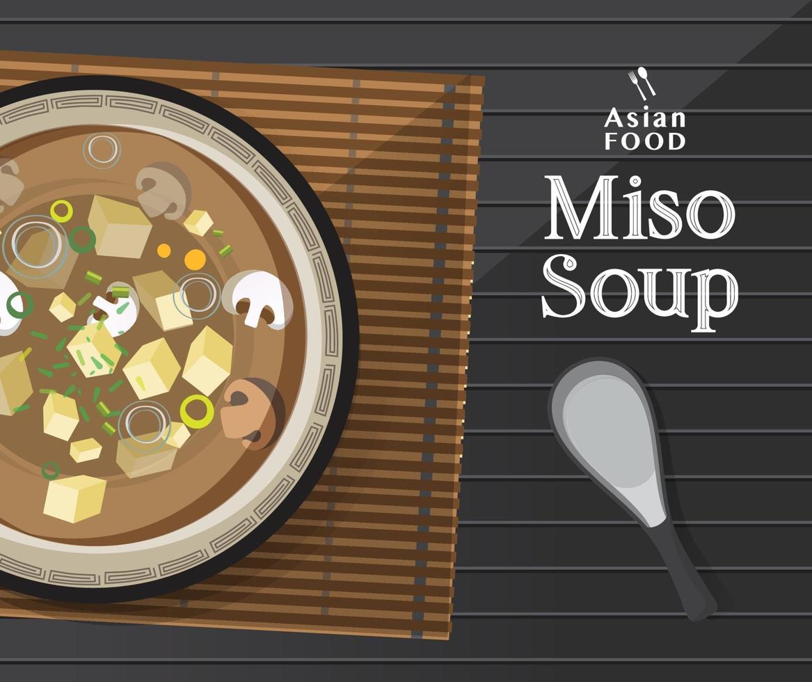 sopa de missô japonesa na tigela, vetor de ilustração de comida japonesa.