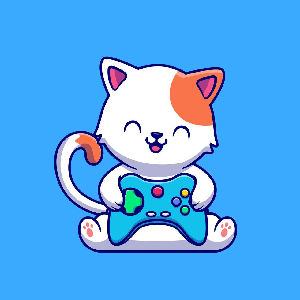 Gato Bonito Jogar Jogo Desenho Animado Ilustração Vetorial imagem