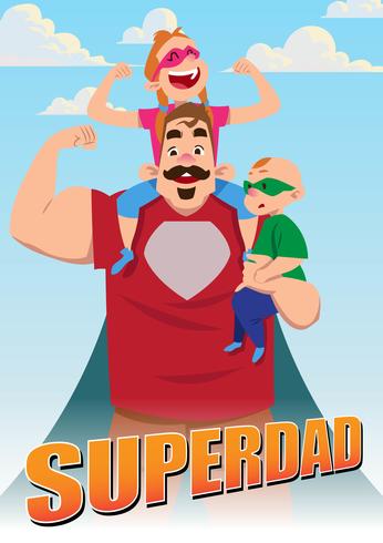 Super-herói pai e filhos vetor