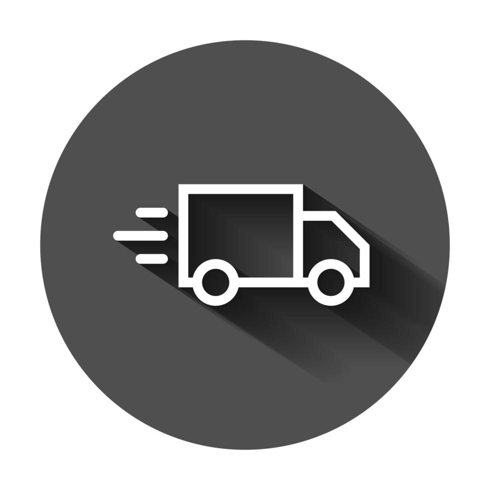 Entrega caminhão placa ícone dentro plano estilo. furgão vetor ilustração em Preto volta fundo com grandes sombra. carga carro o negócio conceito.