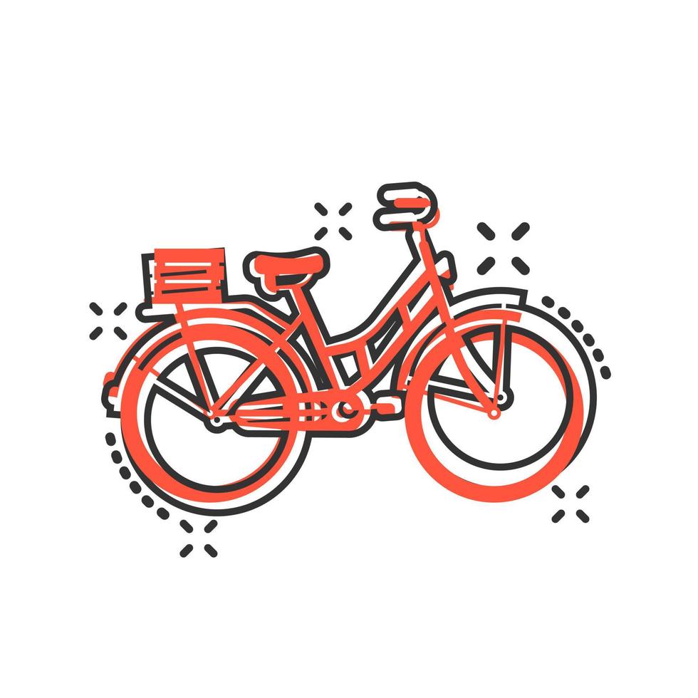 ícone de sinal de bicicleta em estilo cômico. ilustração dos desenhos animados do vetor da bicicleta no fundo branco isolado. efeito de respingo de conceito de negócio de ciclismo.