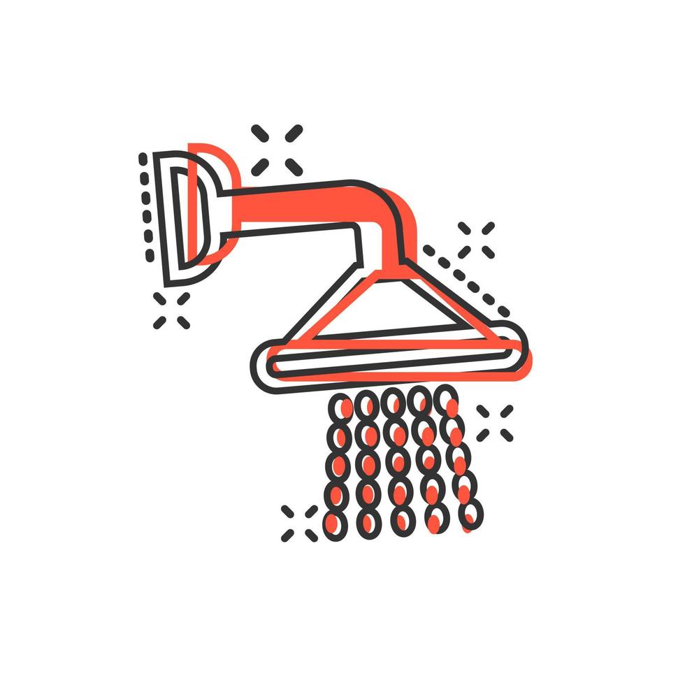 ícone de sinal de chuveiro em estilo cômico. água do banheiro dispositivo ilustração em vetor desenhos animados no fundo branco isolado. lavar o efeito de respingo do conceito de negócio.