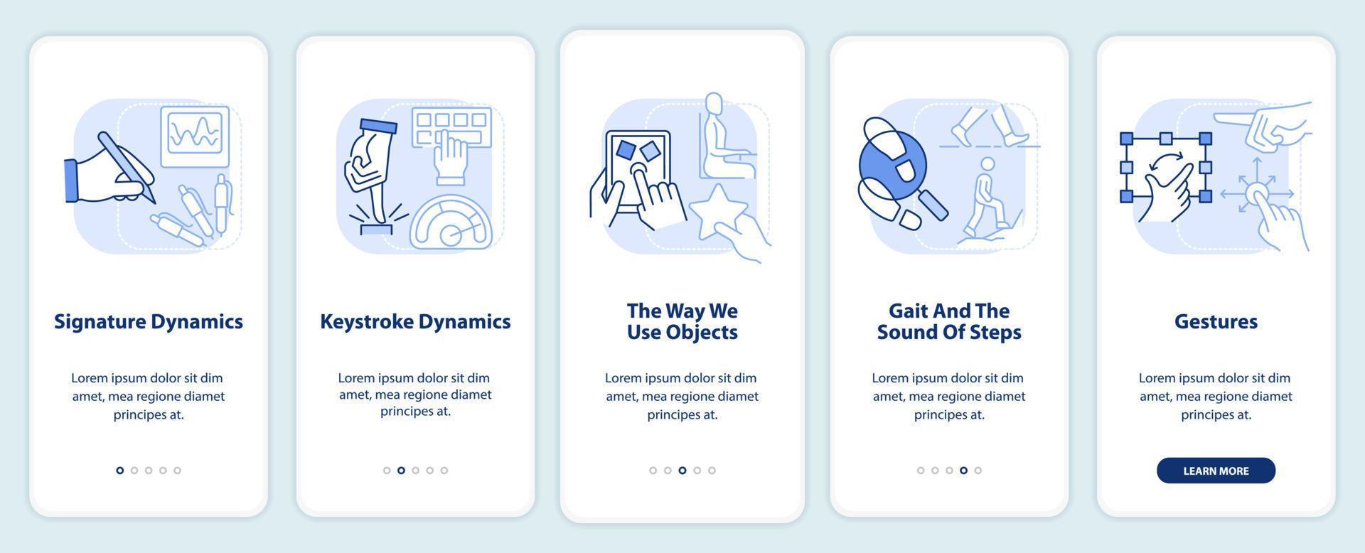 comportamental Medidas luz azul onboarding Móvel aplicativo tela. passo a passo 3 passos editável gráfico instruções com linear conceitos. interface do usuário, ux, gui modelo vetor