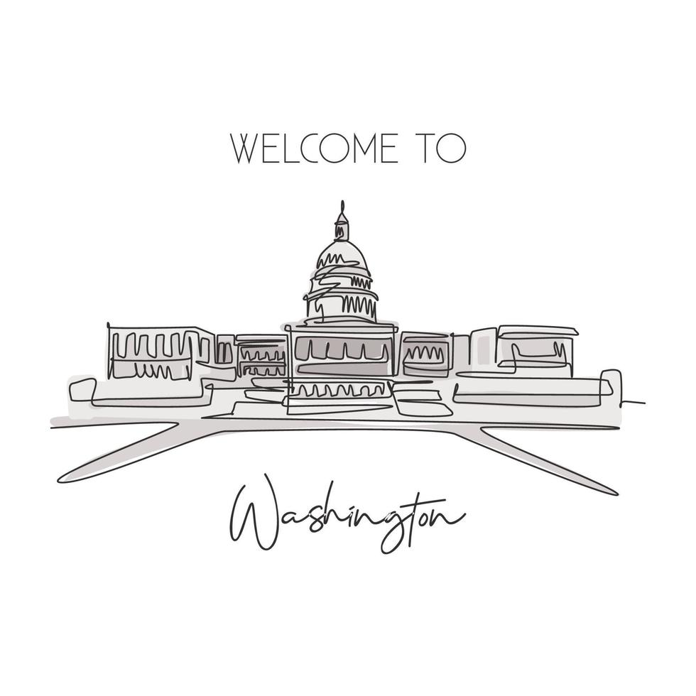 um único marco do Capitólio de desenho de linha. lugar mundialmente famoso em Washington DC, EUA. cartaz de arte em casa de decoração de parede de cartão postal de viagens de turismo. ilustração em vetor design de desenho de linha contínua moderna