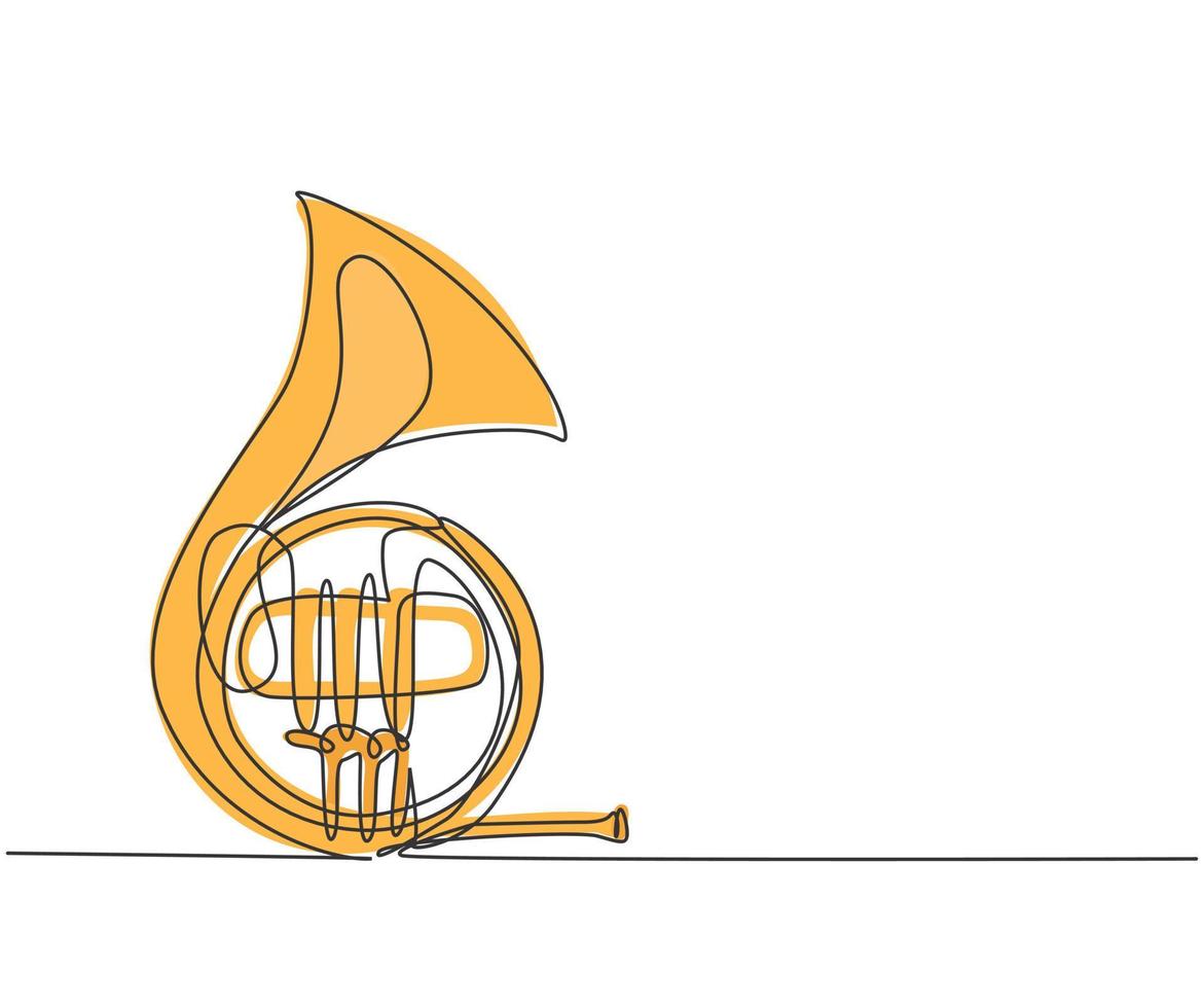 desenho de linha contínua única de trompete de bolso. conceito dinâmico de instrumentos de música de vento, desenho de uma linha, desenho gráfico, ilustração vetorial vetor