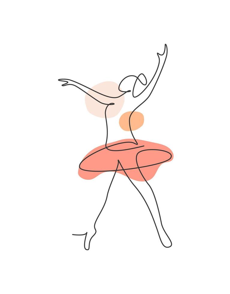 uma linha contínua desenho dançarina de balé de beleza de mulher em movimento de elegância. bailarina garota sexy executa o conceito de dança de arte. impressão de decoração de parede. ilustração gráfica de vetor de desenho de linha única dinâmica