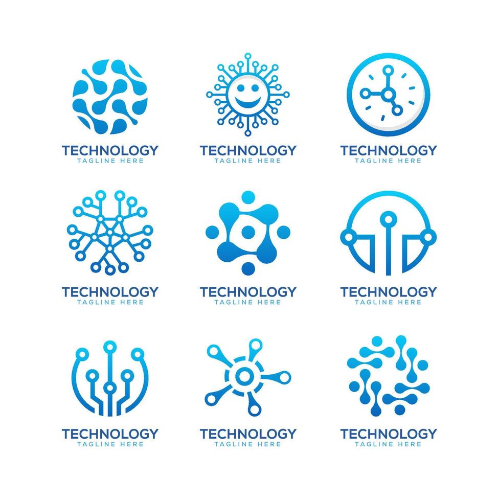 conjunto do agrupar criativo logotipo . moderno símbolo para digital tecnologia, ponto, computador, dados, Internet. vetor