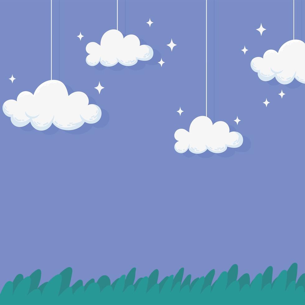 desenho animado céu noturno com nuvens vetor